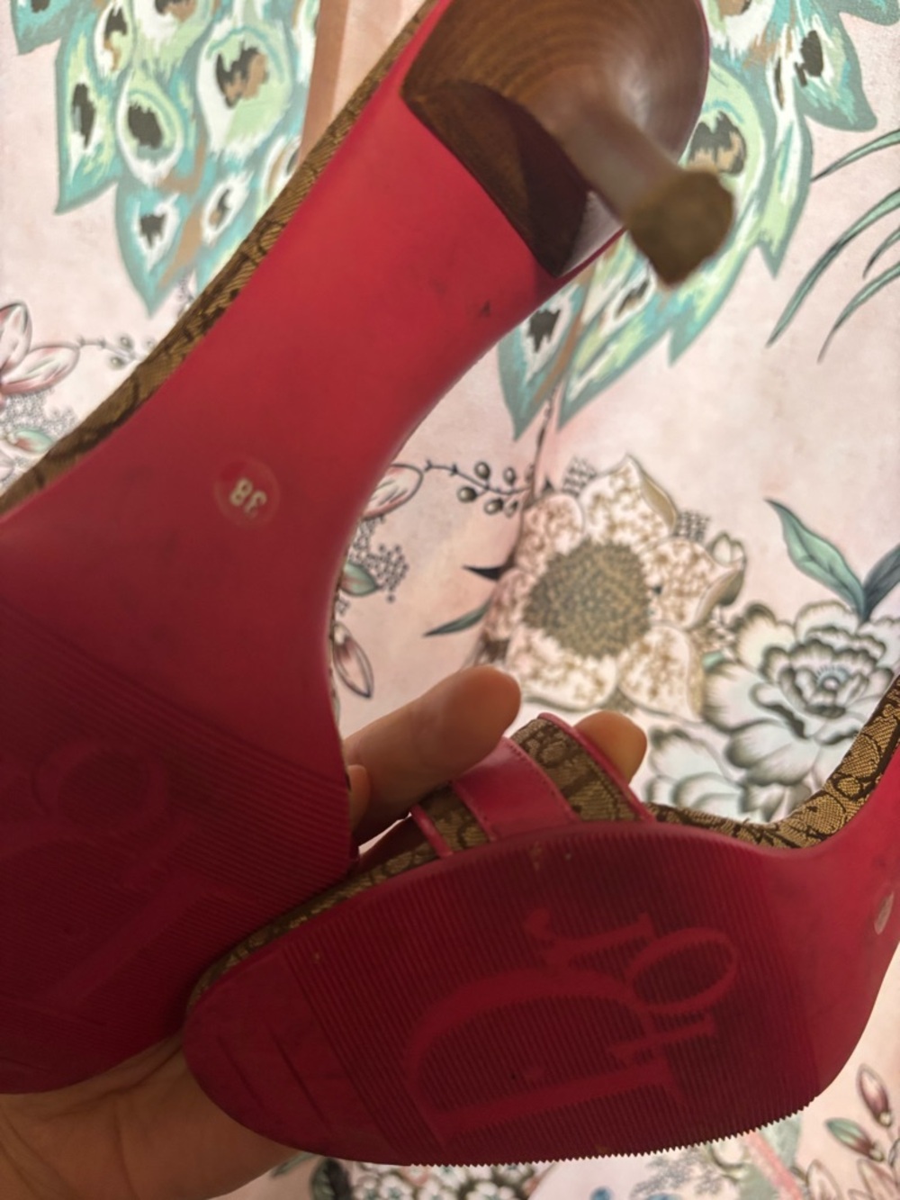 Dior Pink Monogram Slide Sandals with Gold Accent - Picture 3 of 3